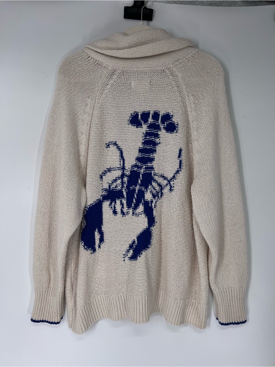 Anthropologie Sweaters - Maeve Cream Blue Lobster Motif Knit V Neck Nautical Beach Cardigan Sweater 1X